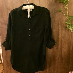 Oversized black button-down tunic
